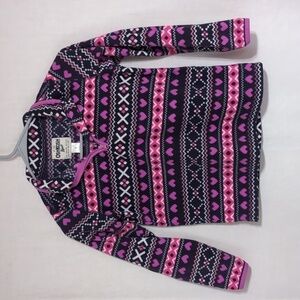 OshKosh Purple Pink Fleece Hearts Fair Isle Quarter Zip Size 8